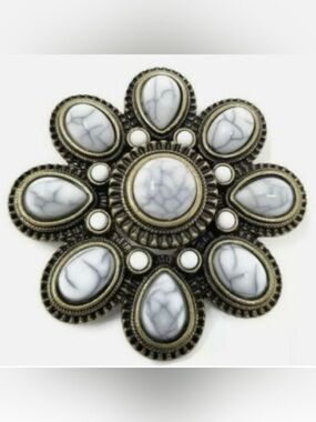 Antiqued Matte White Marbled Acrylic Cabochon Brooch